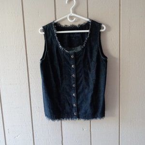Ladies light weight dark grey denim vest, button down, size L, Cotton Ginny